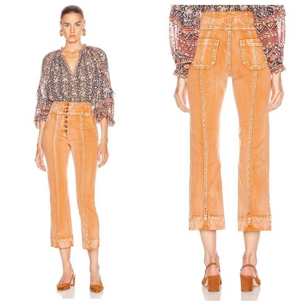 Ulla Johnson Ellis Exposed Button Fly High Waist Jeans in Rust